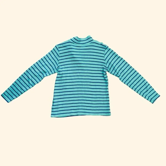 L.L. Bean Green Striped Top Tee Pullover 1/4 zip Mock Long Sleeve Cotton M - Picture 2 of 9